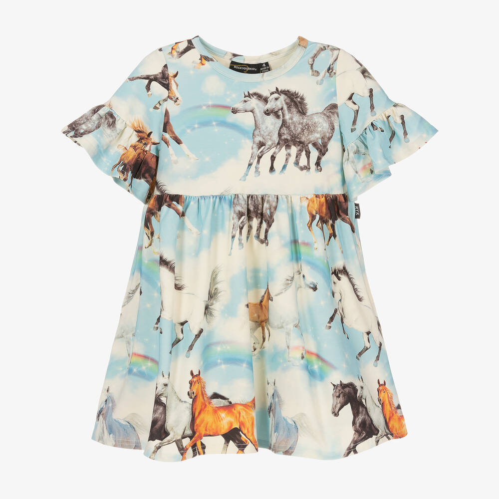 Rock Your Baby-Girls Blue Cotton Horse Dress | Childrensalon Outlet