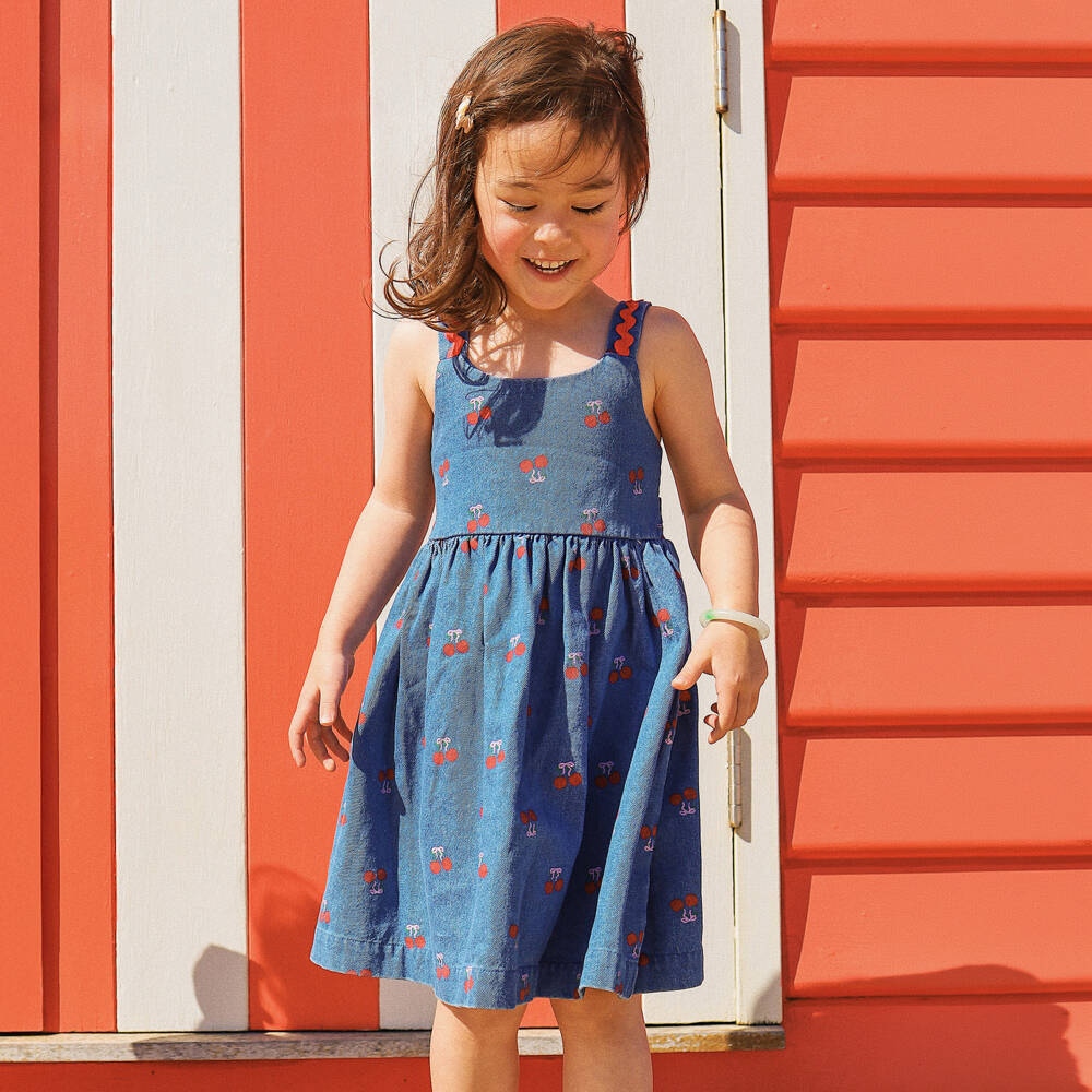Rock Your Baby-Girls Blue Denim Dress with Cherry Print | Childrensalon Outlet