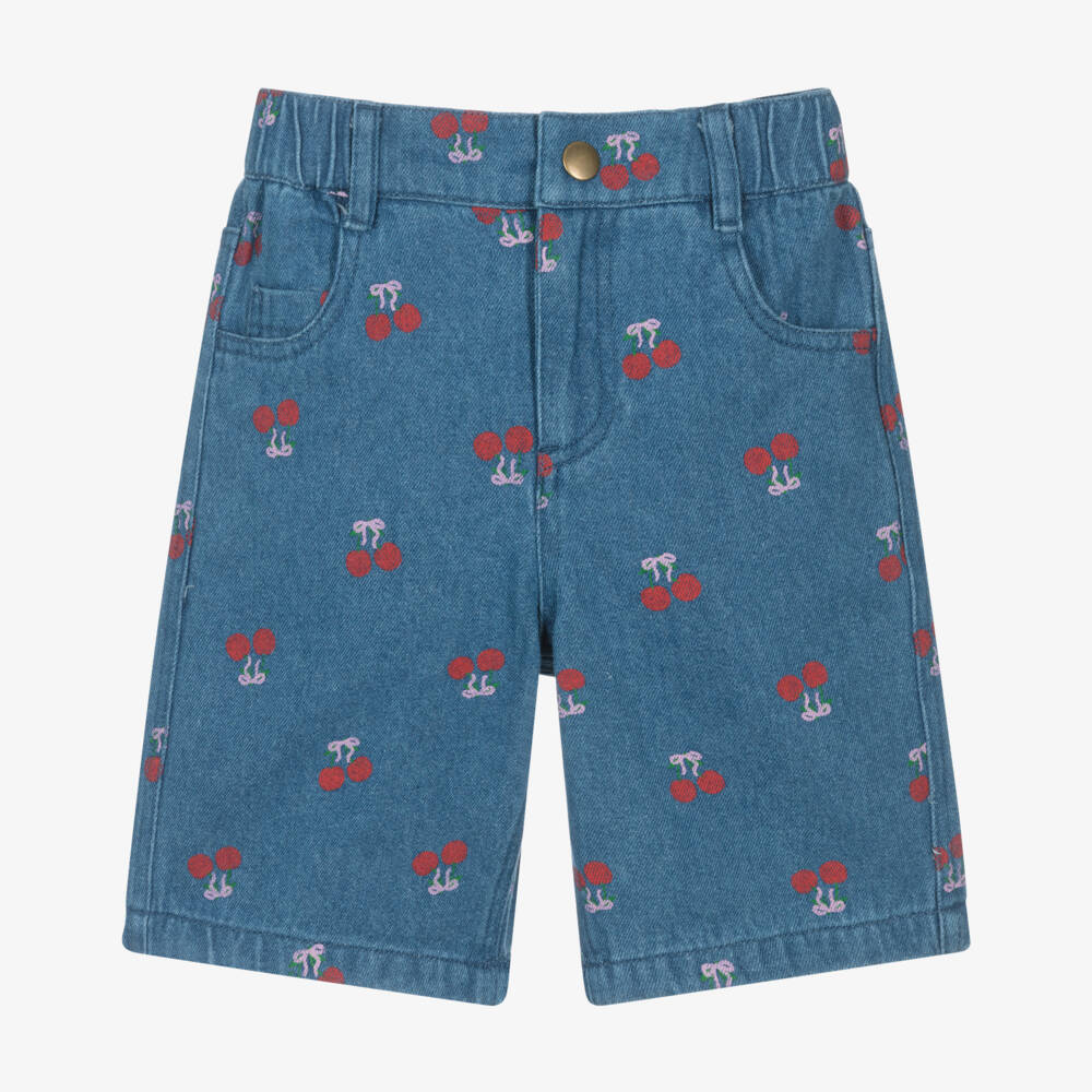 Rock Your Baby-Girls Blue Denim Shorts with Cherry Motifs | Childrensalon Outlet