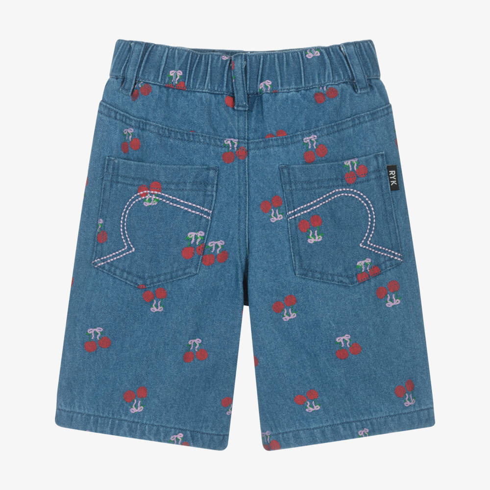 Rock Your Baby-Girls Blue Denim Shorts with Cherry Motifs | Childrensalon Outlet