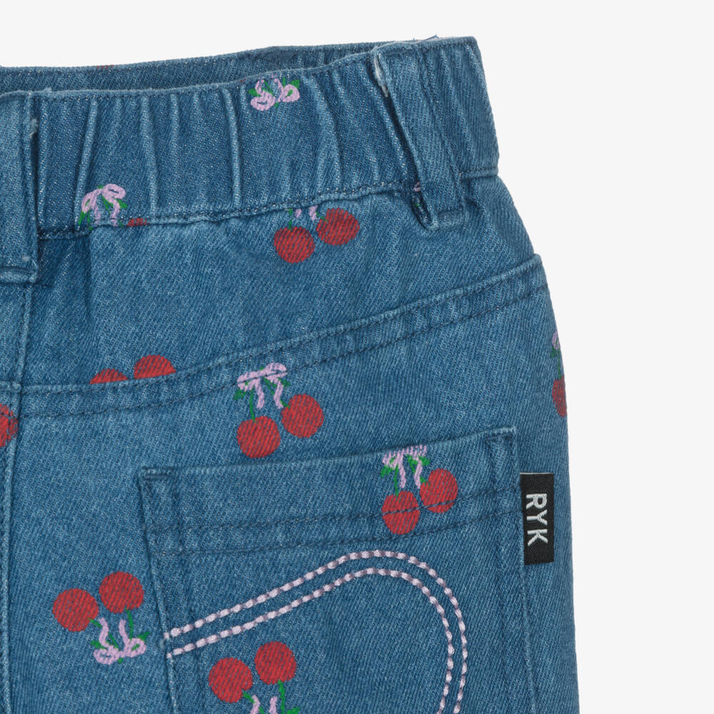 Rock Your Baby-Girls Blue Denim Shorts with Cherry Motifs | Childrensalon Outlet