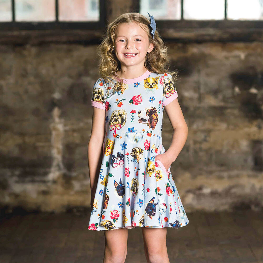 Rock Your Baby-Girls Blue Pups Cotton Dress | Childrensalon Outlet