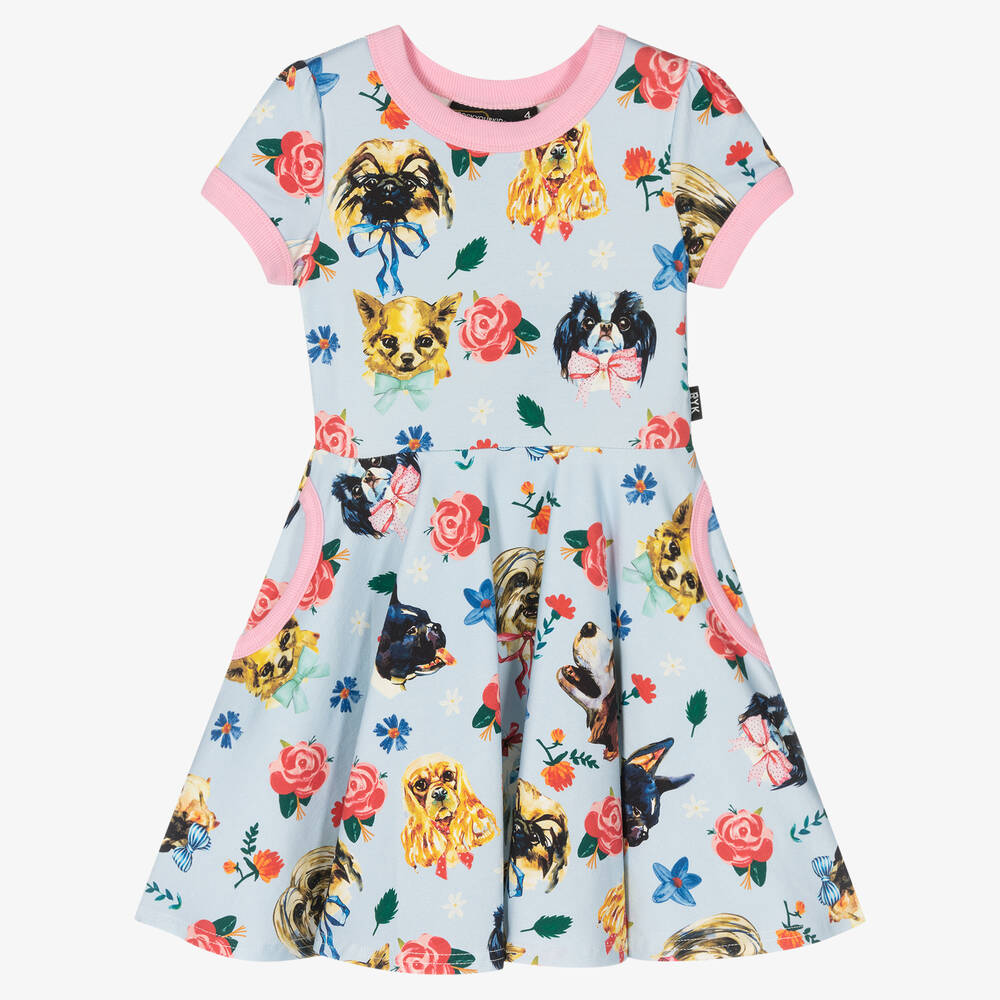 Rock Your Baby - Голубое хлопковое платье со щенками для девочек | Childrensalon