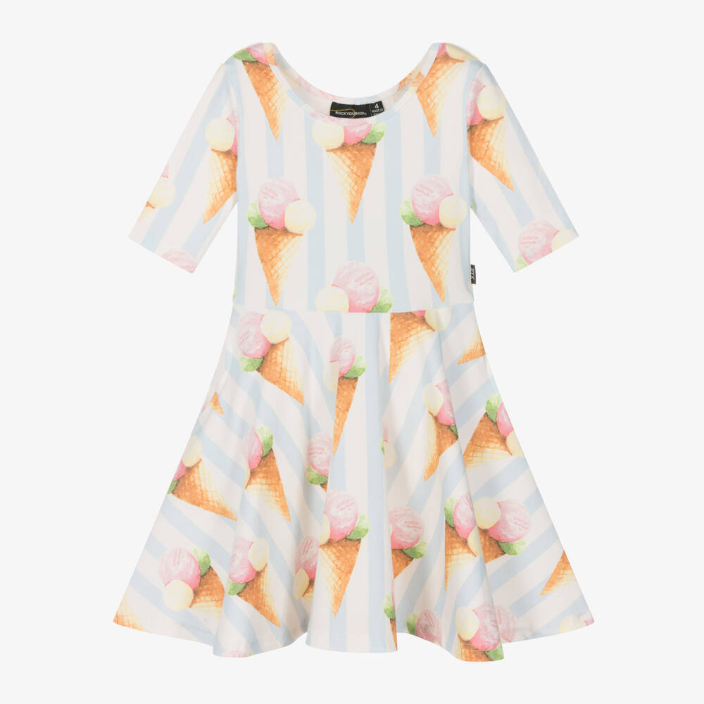 Rock Your Baby-Girls Blue Striped Cotton Ice Cream Dress | Childrensalon Outlet