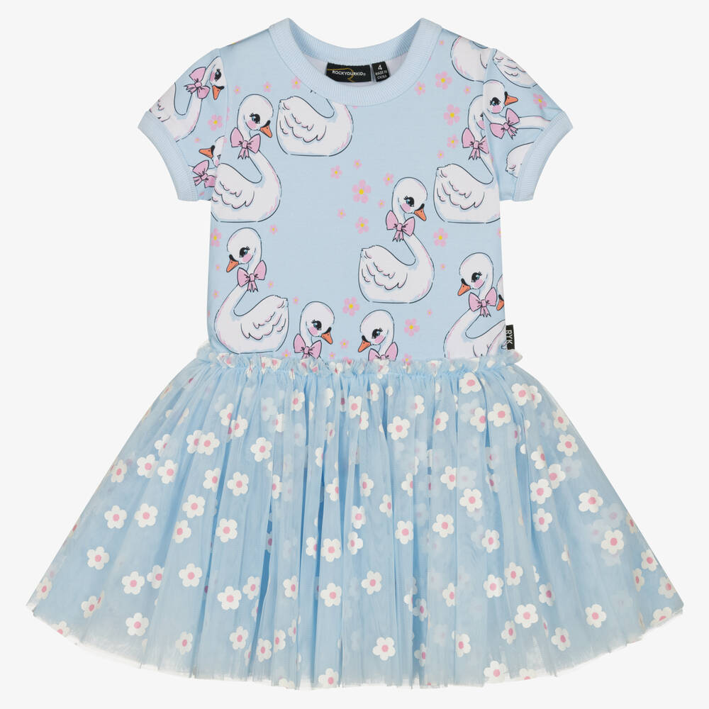 Rock Your Baby - Blaues Schwäne-Kleid mit Tüllrock | Childrensalon