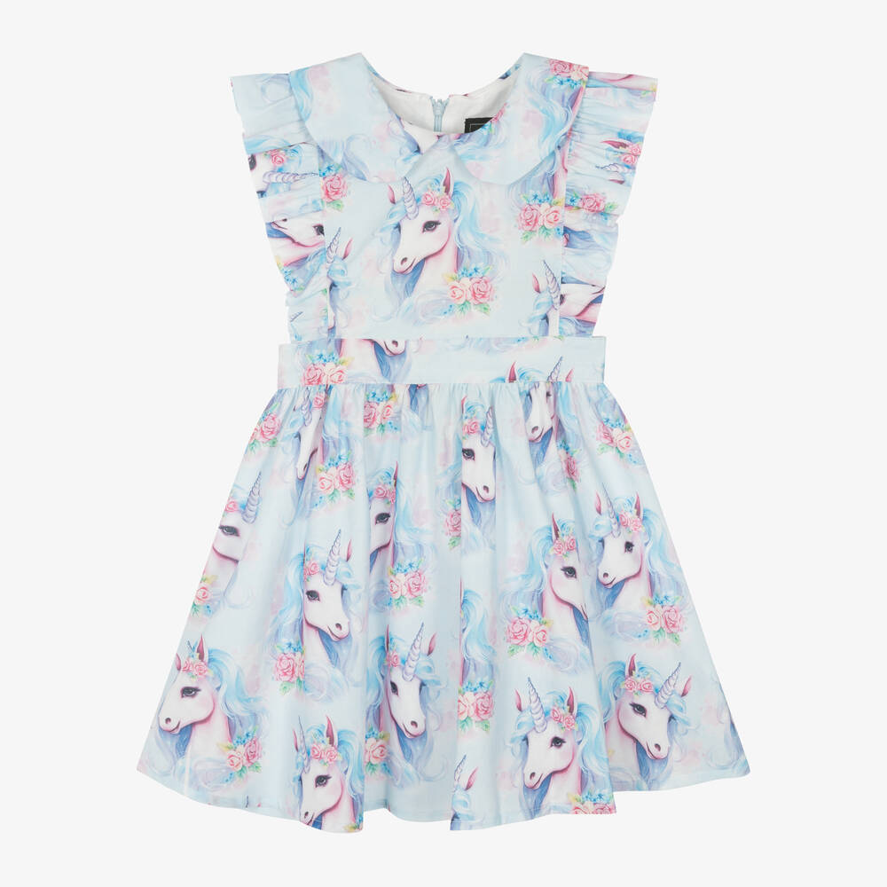 Rock Your Baby - Girls Blue Unicorn Print Dress | Childrensalon Outlet