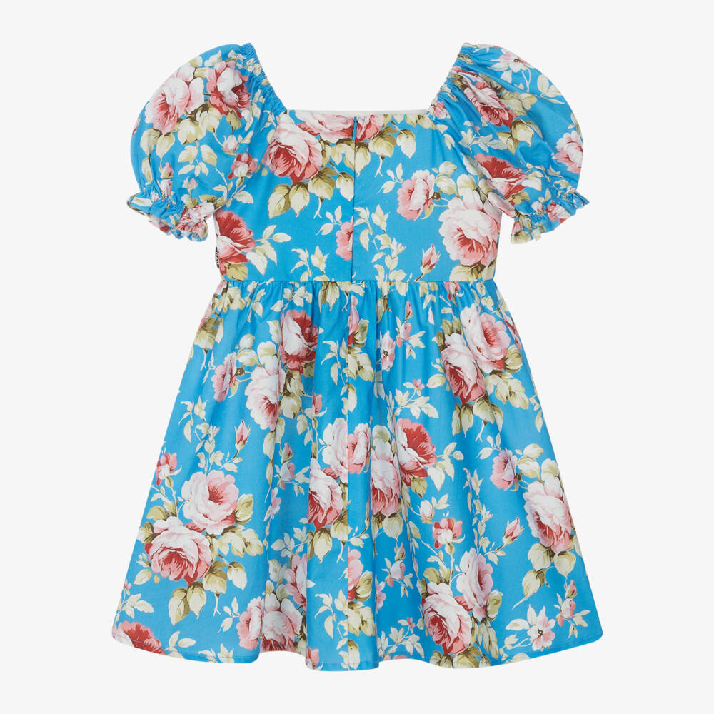 روك يور بيبي-فستان بطبعة ورود قطن لون أزرق | Childrensalon Outlet