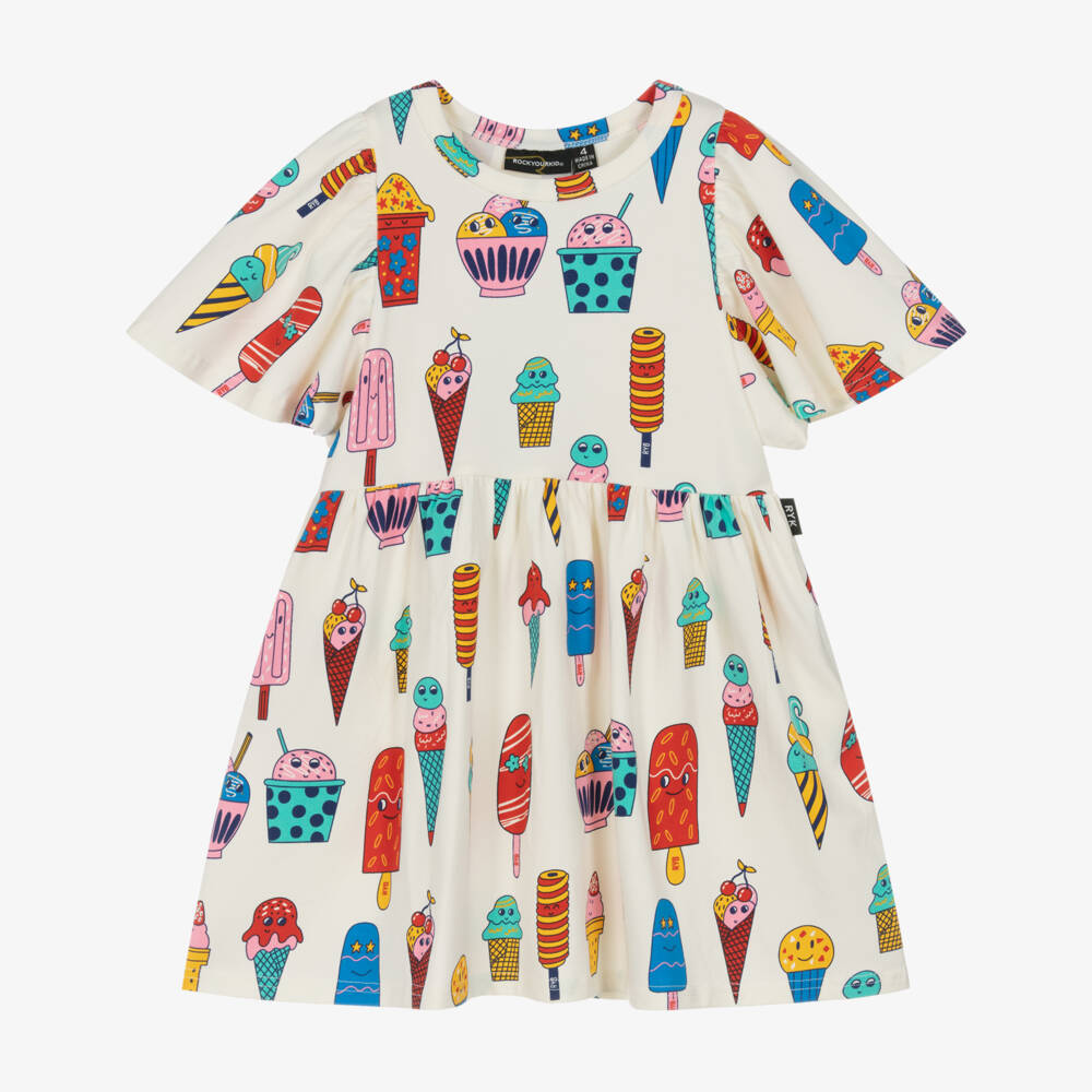 Rock Your Baby-فستان قطن كريمي بنات بتصميم آيس كريم | Childrensalon Outlet