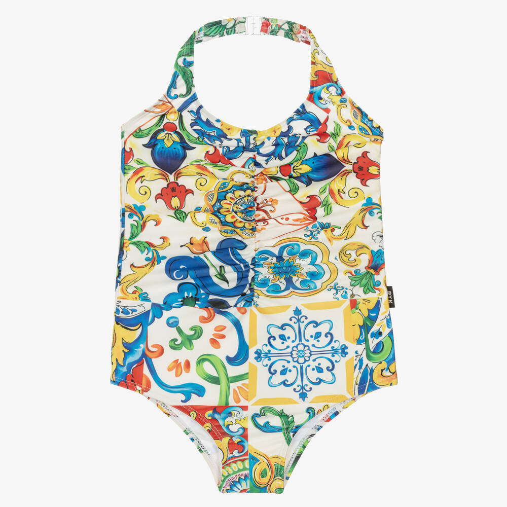 Rock Your Baby-Girls Ivory & Blue Sicily Print Swimsuit | Childrensalon Outlet