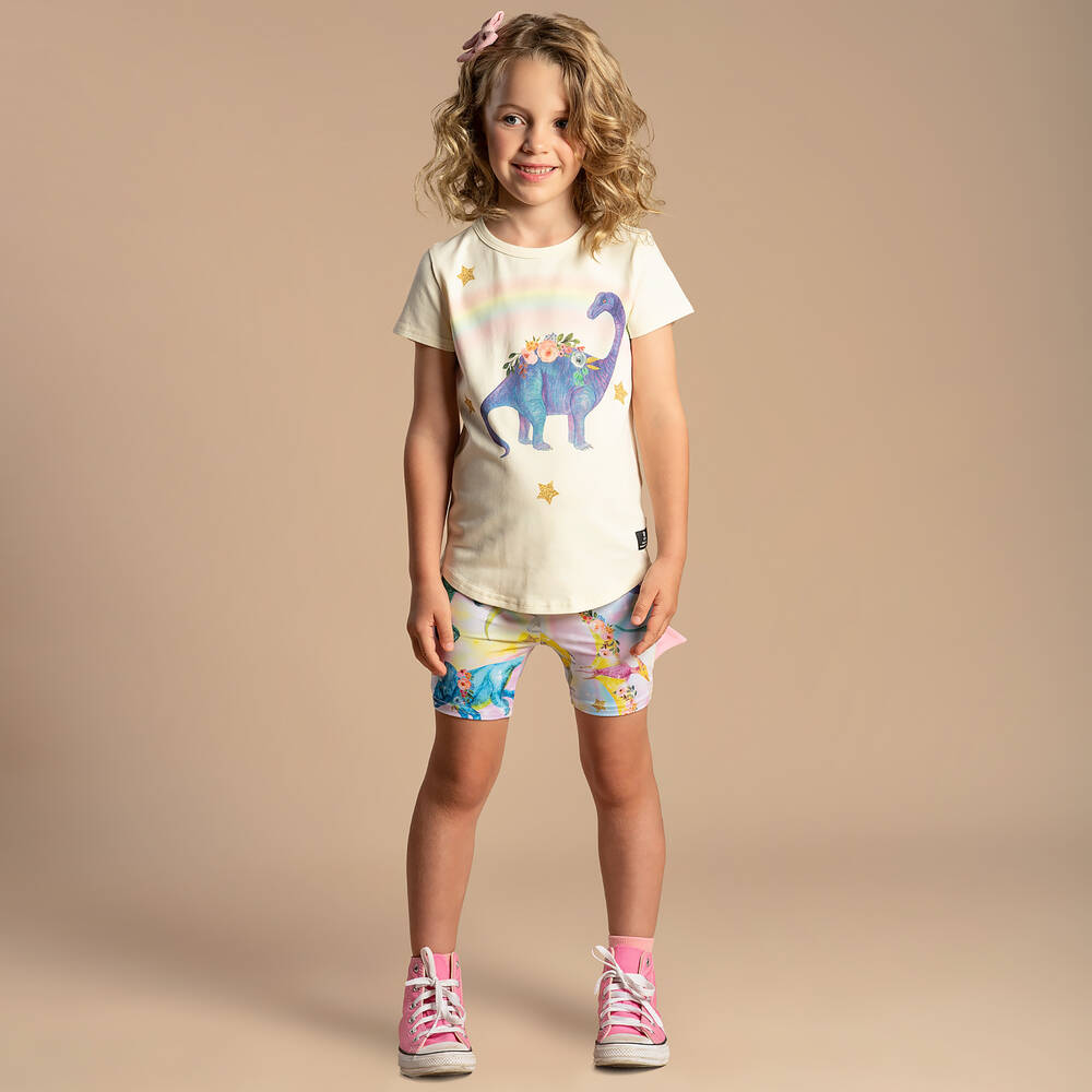 Rock Your Baby-Girls Ivory Cotton Bouquet Dinosaur T-Shirt | Childrensalon Outlet