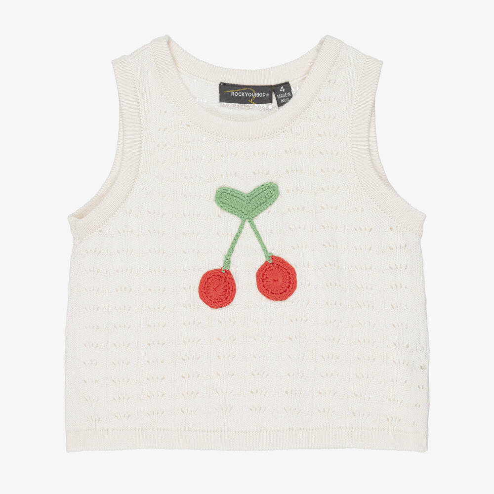 Rock Your Baby-Girls Ivory Cotton Cherry Tank Top | Childrensalon Outlet