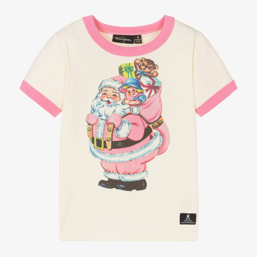 Rock Your Baby - Girls Ivory Cotton Christmas Eve T-Shirt | Childrensalon