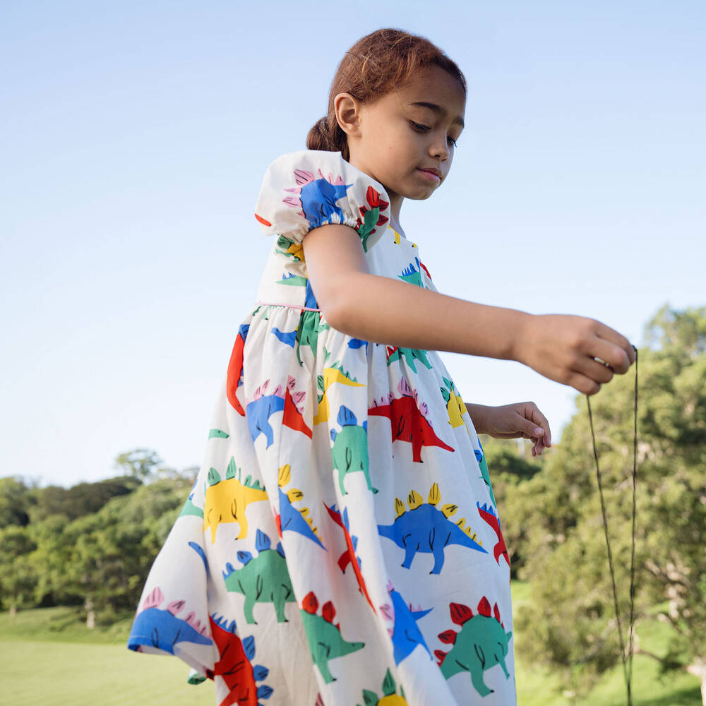Rock Your Baby Girls Ivory Cotton Dinosaur Dress