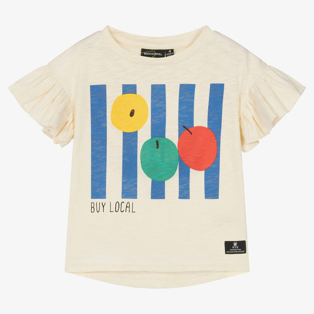 Rock Your Baby - Girls Ivory Cotton Fruit T-Shirt | Childrensalon