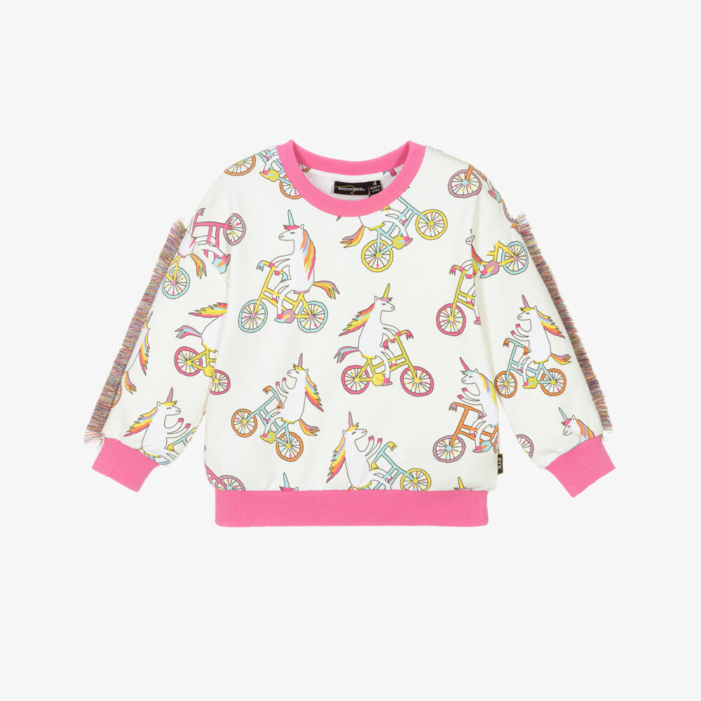 Rock Your Baby-Girls Ivory Cotton Sweatshirt with Unicorn Print  | Childrensalon Outlet