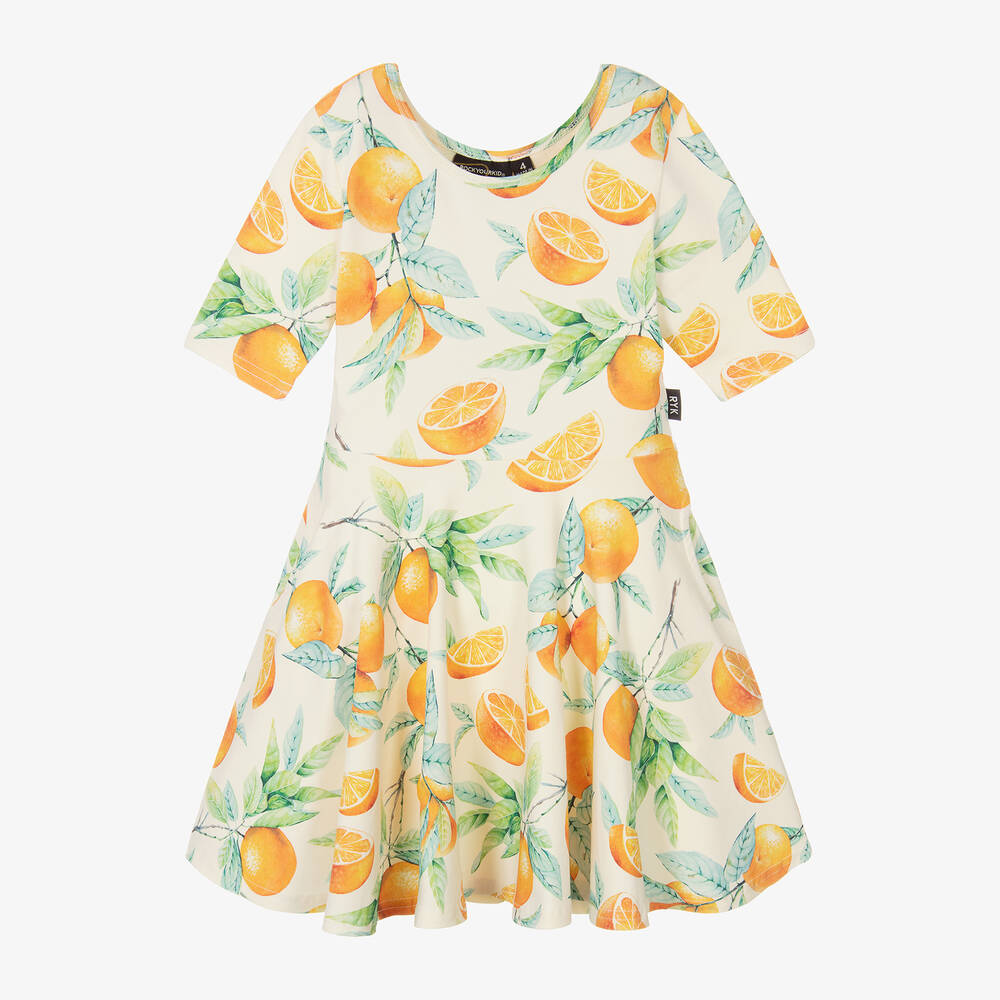Rock Your Baby-Girls Ivory Cotton Valencia Orange Dress | Childrensalon Outlet