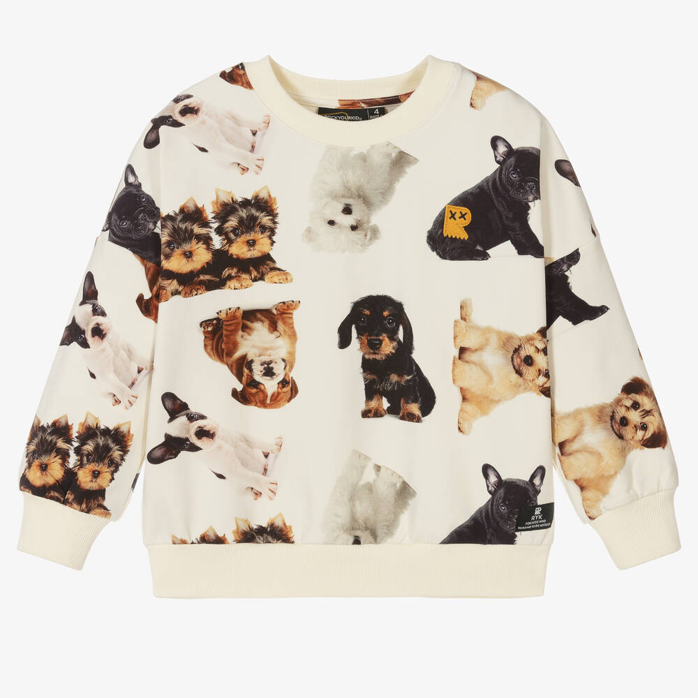 Rock Your Baby - Girls Ivory Puppies Sweatshirt | Childrensalon