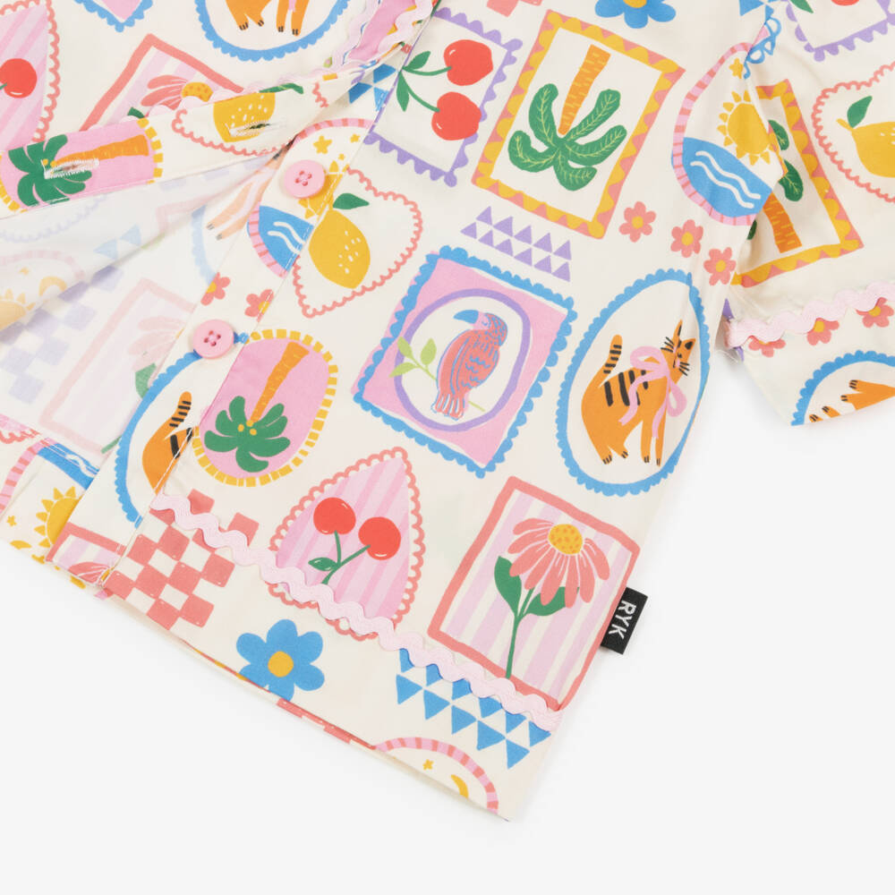 Rock Your Baby-Girls Ivory Retro Print Cotton Shirt | Childrensalon Outlet