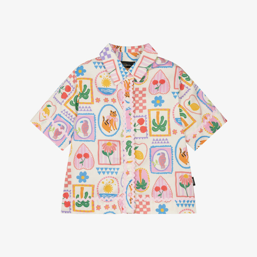 Rock Your Baby-Girls Ivory Retro Print Cotton Shirt | Childrensalon Outlet