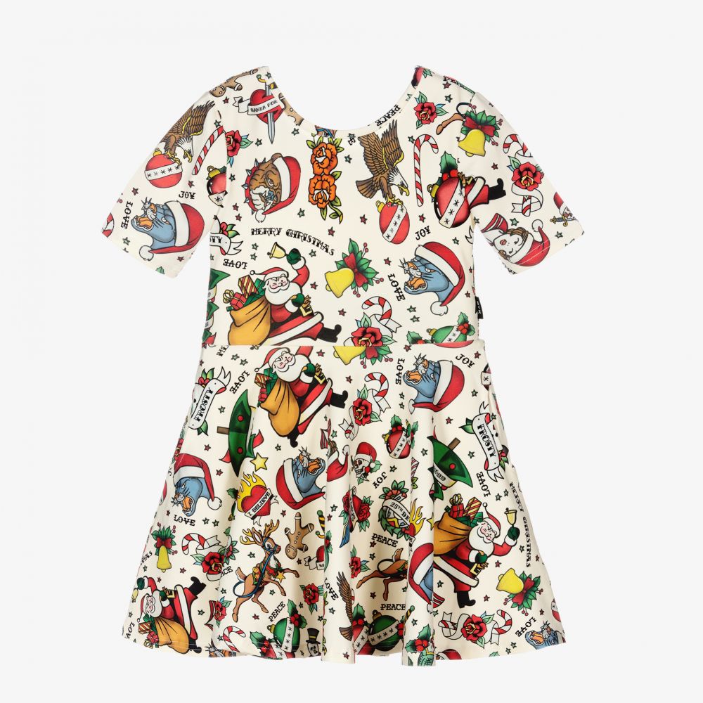 Girls Ivory Xmas Tattoo Dress