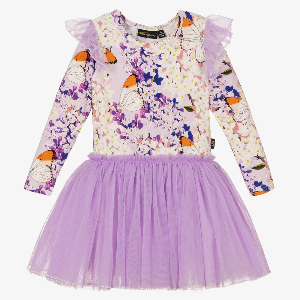 Rock Your Baby - Girls Lilac Purple Floral Flutter Dress | Childrensalon