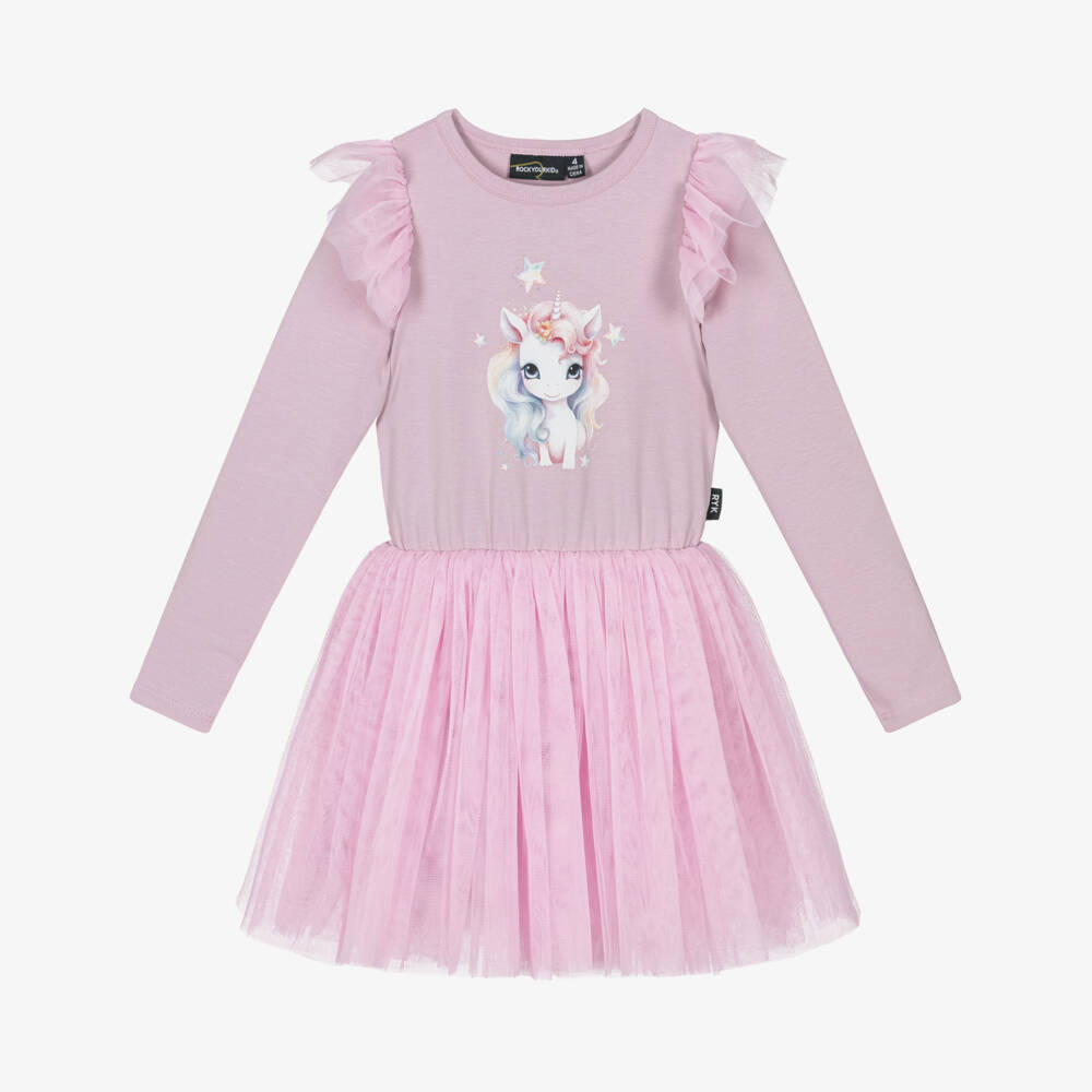 Rock Your Baby-Girls Lilac Unicorn Cotton Jersey & Tulle Dress | Childrensalon Outlet