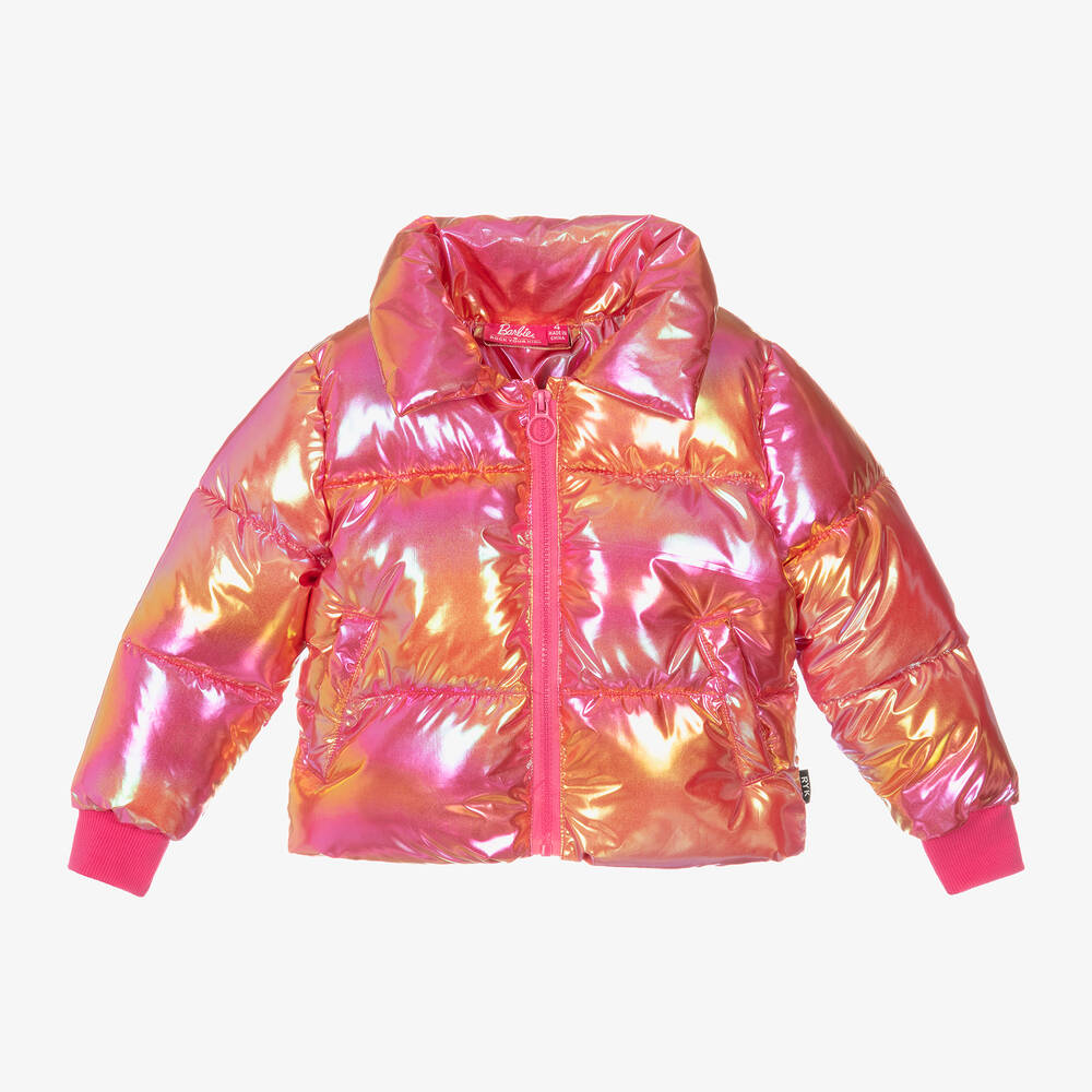 Girls Metallic Pink Barbie Puffer Jacket