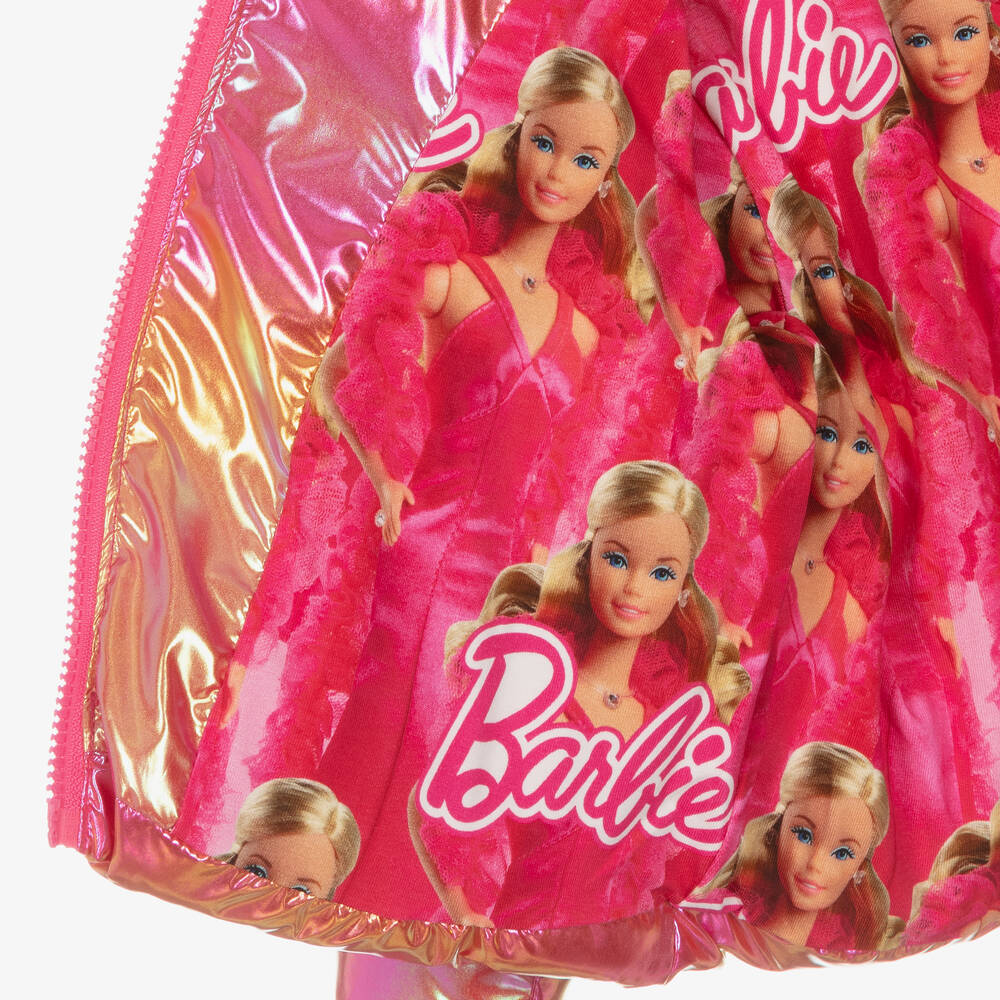 Rock Your Baby Girls Metallic Pink Barbie Puffer Jacket