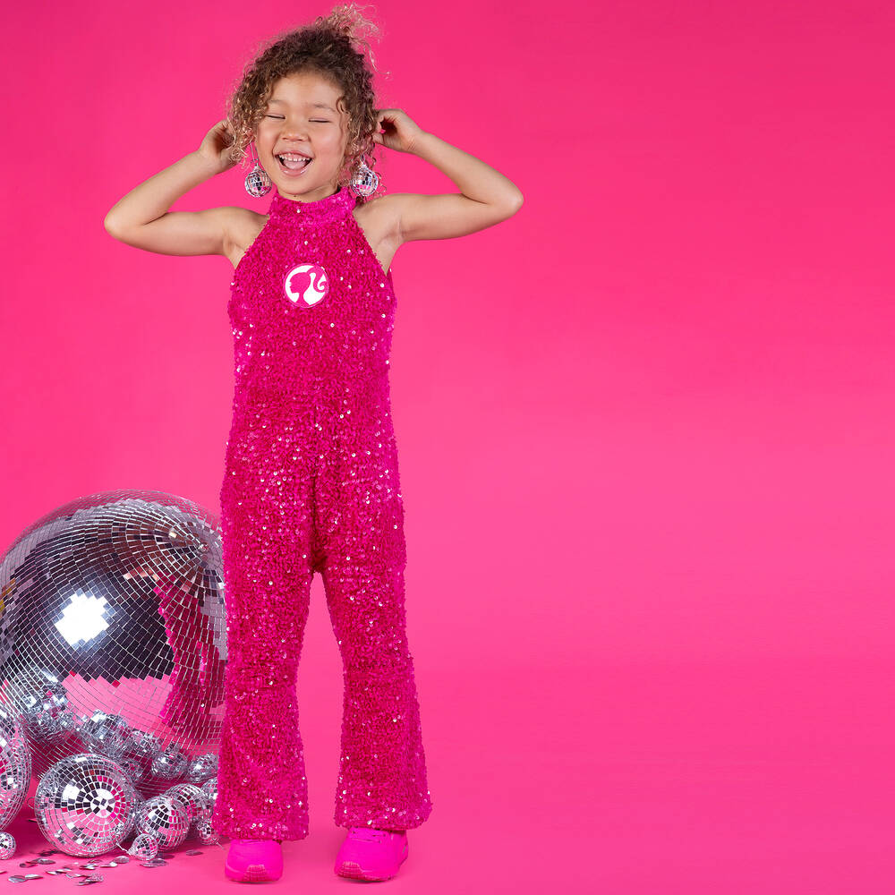 Rock Your Baby-Girls Pink Barbie Sequin Jumpsuit | Childrensalon Outlet