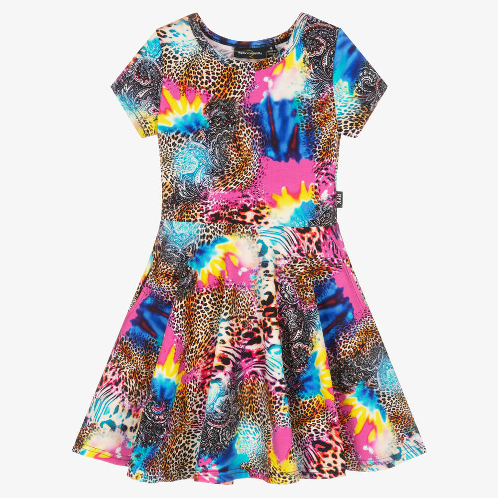 Rock Your Baby - Розово-голубое хлопковое платье с леопардовым принтом | Childrensalon