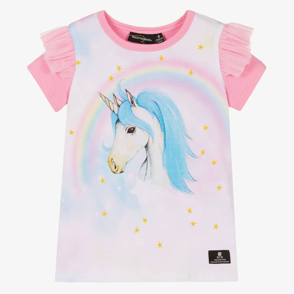 Rock Your Baby - Einhorn-Baumwoll-T-Shirt rosa/blau | Childrensalon