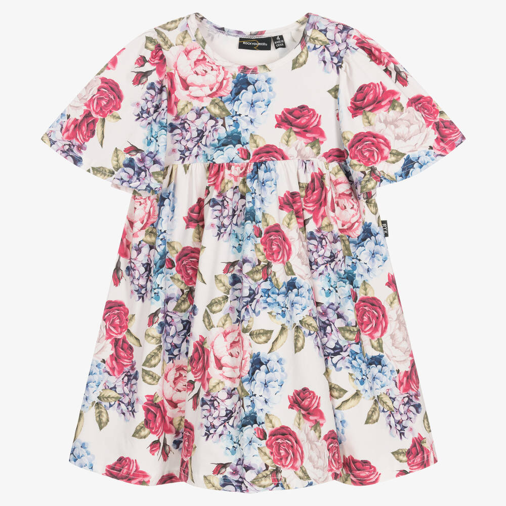 Rock Your Baby - Girls Pink & Blue Floral Cotton Dress | Childrensalon