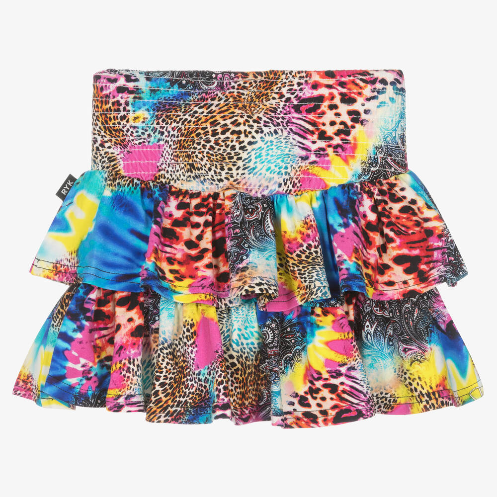 Rock Your Baby - Girls Pink & Blue Leopard Ruffle Skirt