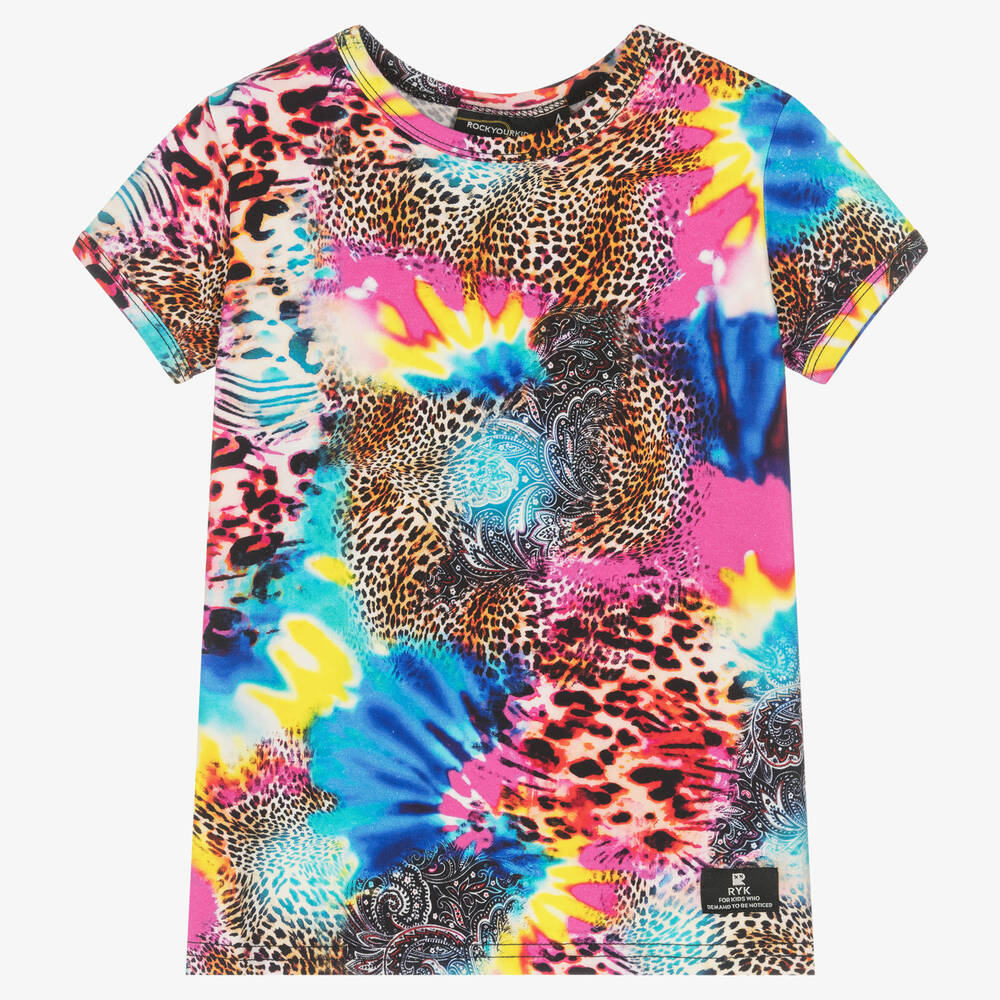 Rock Your Baby - Girls Pink & Blue Leopard T-Shirt | Childrensalon
