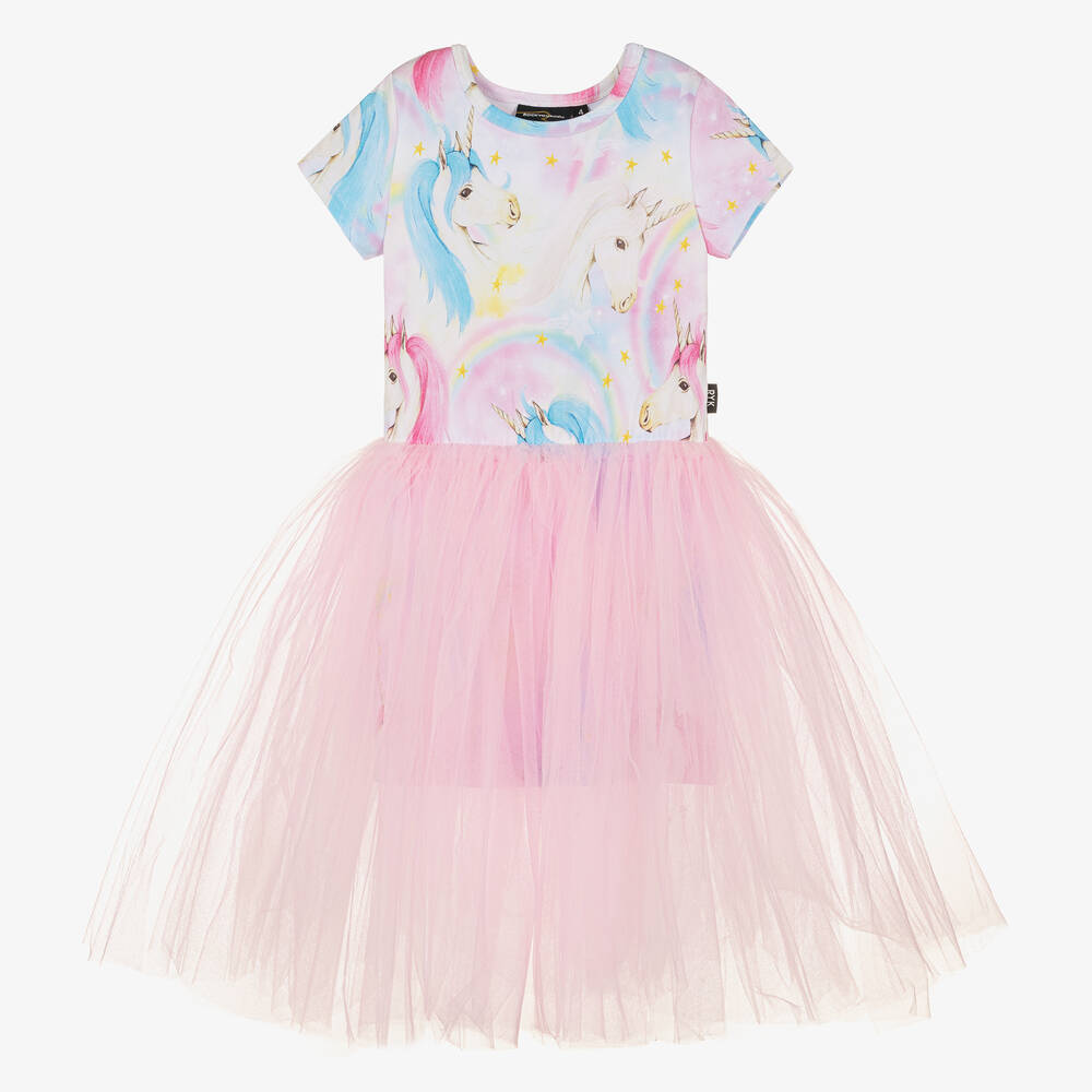 Rock Your Baby - Girls Pink & Blue Unicorn Tulle Dress | Childrensalon