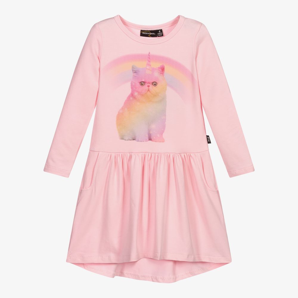 Rock Your Baby - Розовое платье с принтом Cosmic Kitten для девочек | Childrensalon