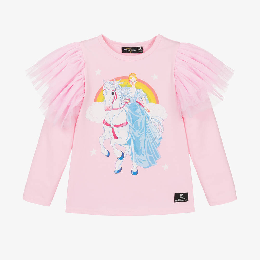 Rock Your Baby - Girls Pink Cotton Castles In The Air Top | Childrensalon