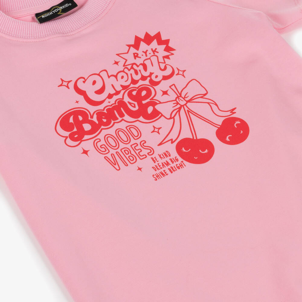 Rock Your Baby-Girls Pink Cotton Cherry Graphic T-Shirt | Childrensalon Outlet