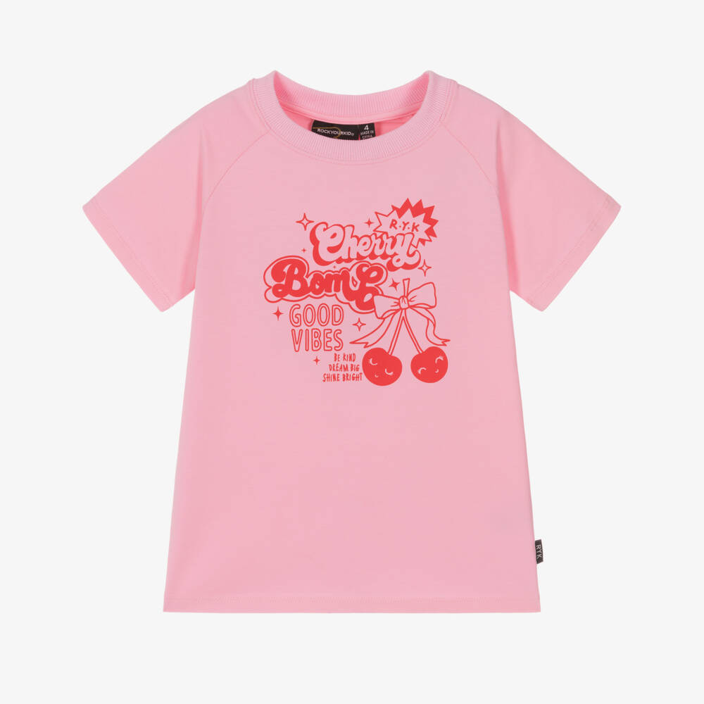 Rock Your Baby-Girls Pink Cotton Cherry Graphic T-Shirt | Childrensalon Outlet