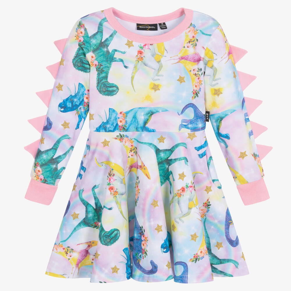 Rock Your Baby - Розовое хлопковое платье с динозаврами | Childrensalon