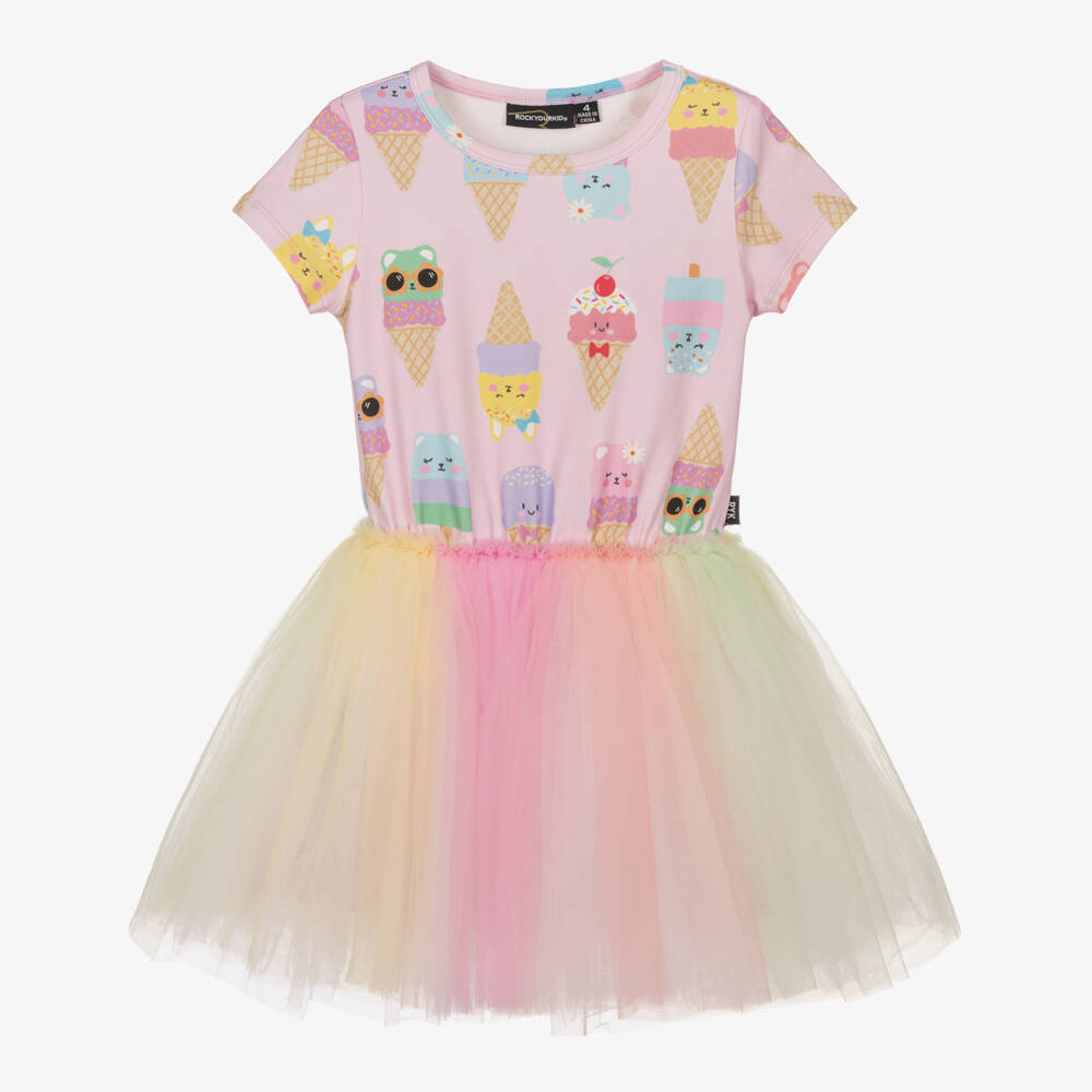 Rock Your Baby-Girls Pink Cotton Ice Cream Tulle Dress | Childrensalon Outlet