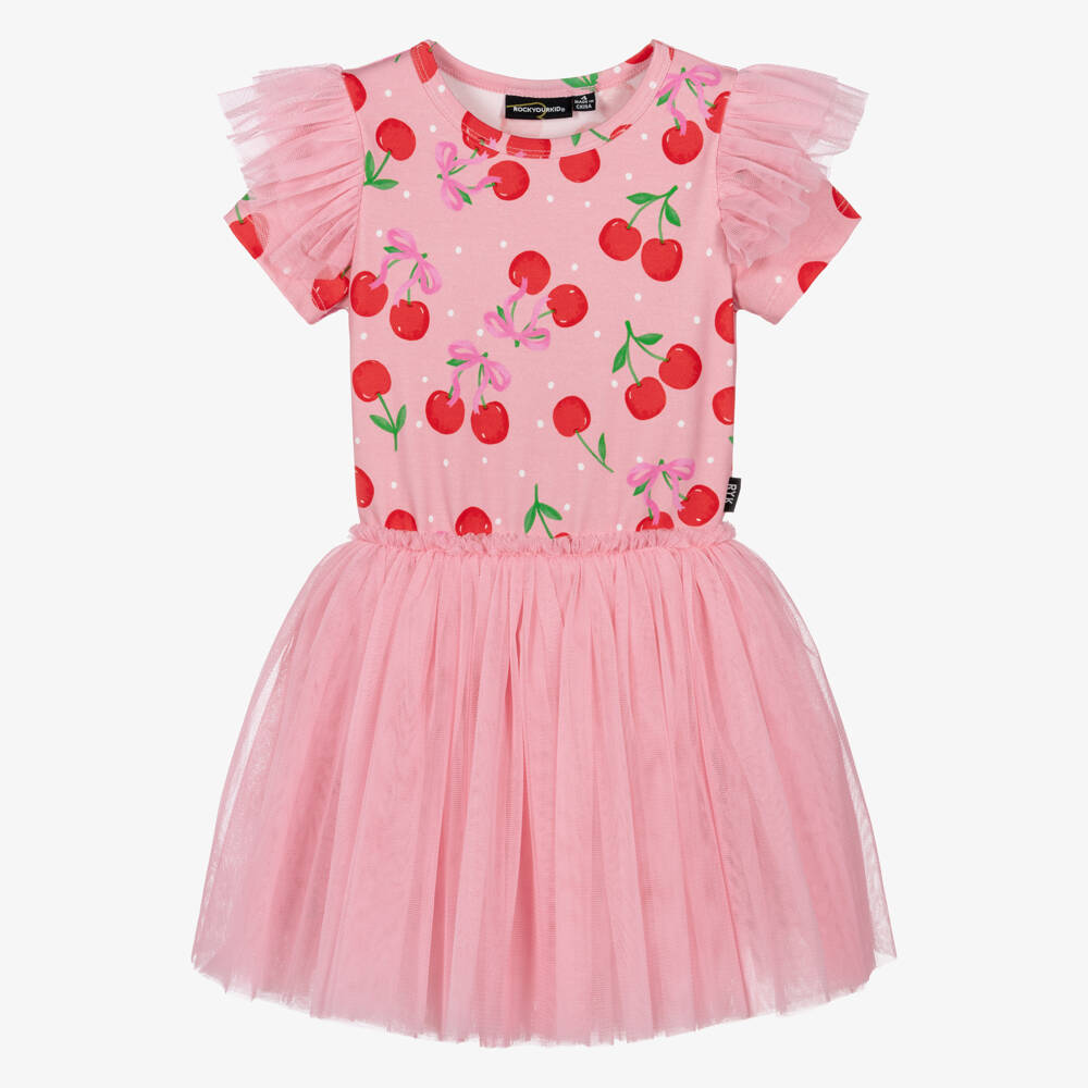 Rock Your Baby-Girls Pink Cotton Jersey & Tulle Cherry Print Dress | Childrensalon Outlet