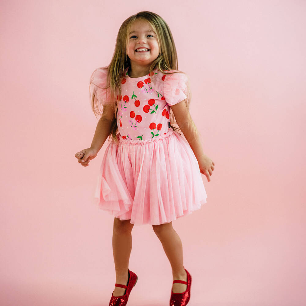 Rock Your Baby-Girls Pink Cotton Jersey & Tulle Cherry Print Dress | Childrensalon Outlet