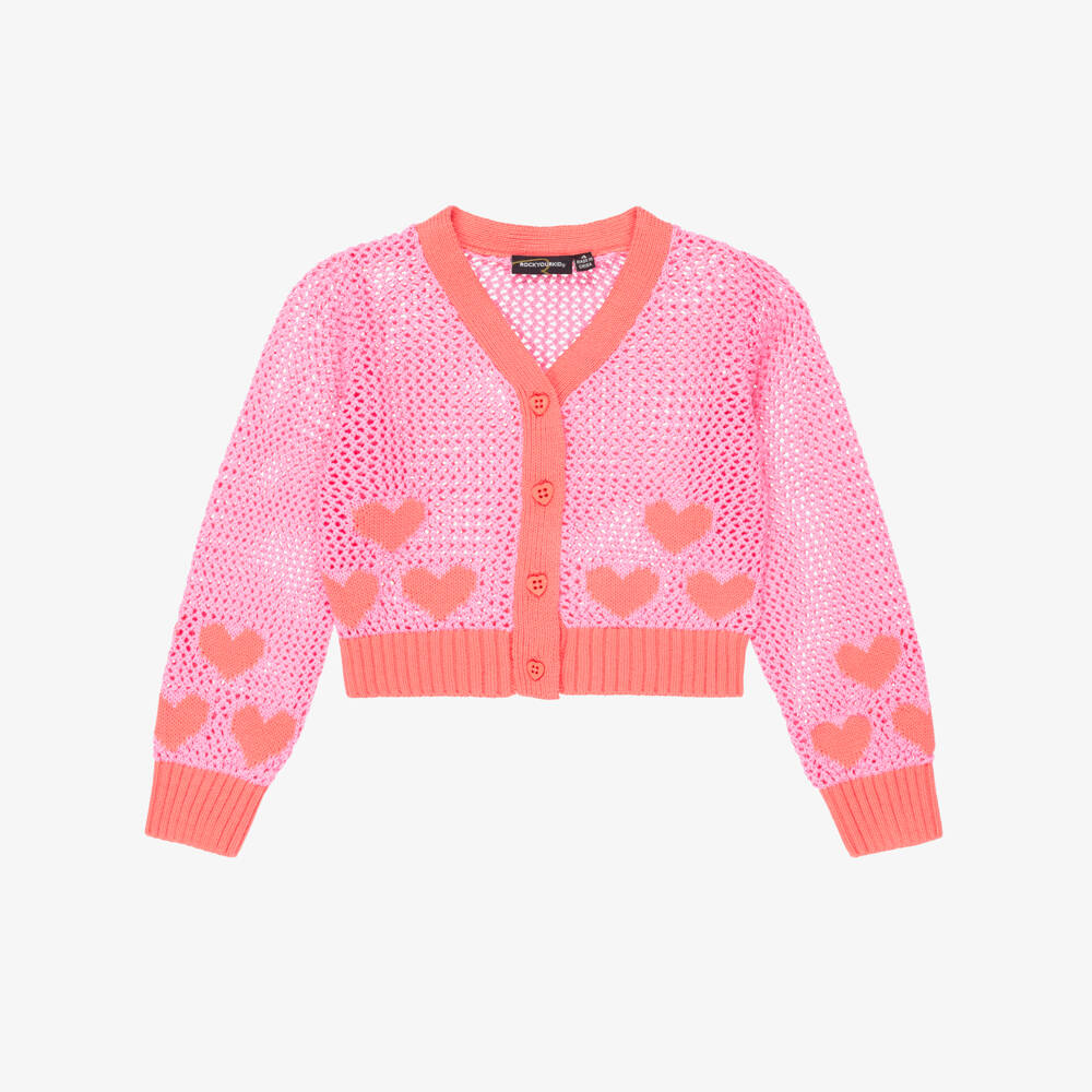 Rock Your Baby-Girls Pink Cotton Lacy Knit Cardigan with Hearts | Childrensalon Outlet