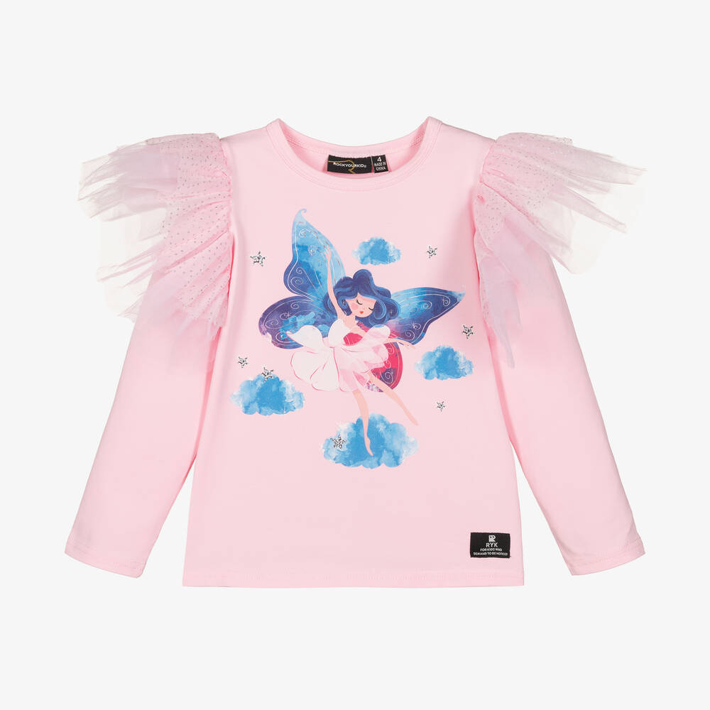 Rock Your Baby - Girls Pink Cotton & Tulle Fairy Top | Childrensalon