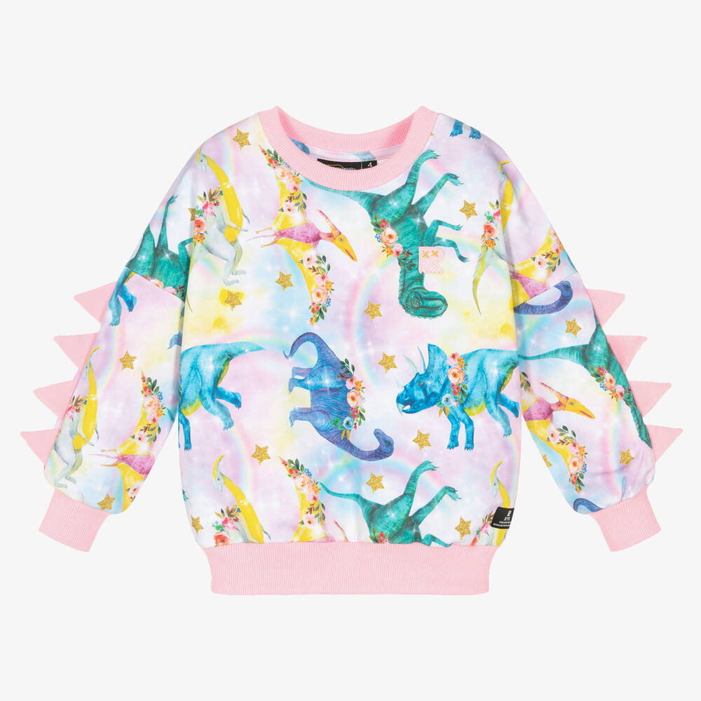Rock Your Baby - Girls Pink Dinosaur Sweatshirt | Childrensalon
