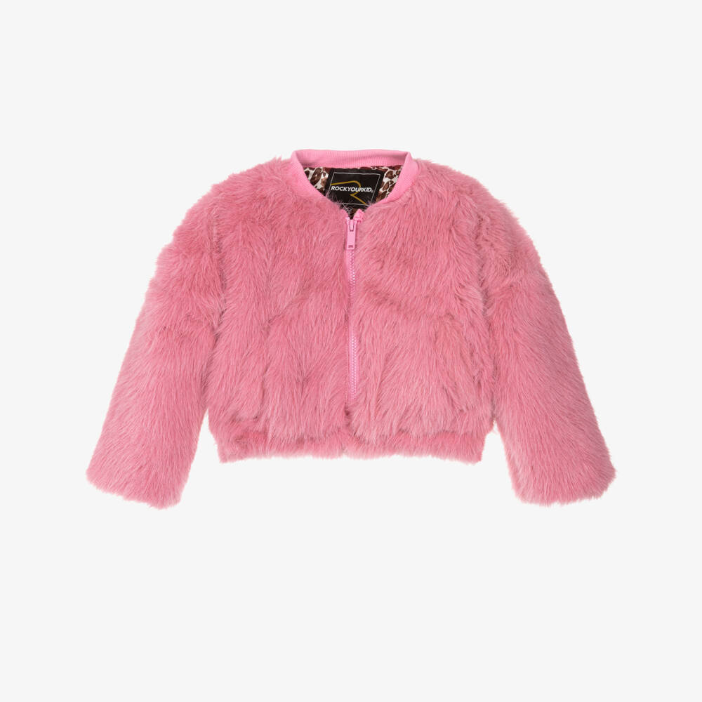 Rock Your Baby-Girls Pink Faux Fur Bomber Jacket | Childrensalon Outlet