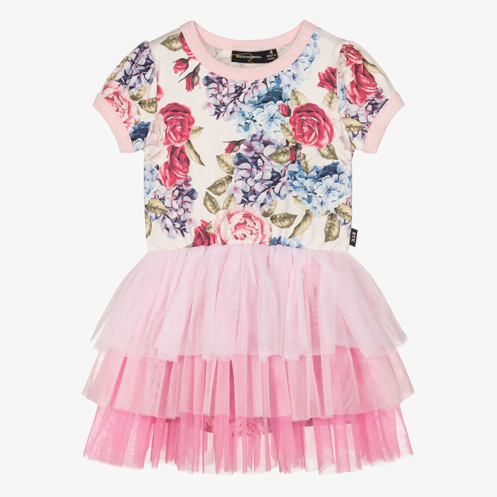 Rock Your Baby - Girls Pink Floral Tulle Dress | Childrensalon