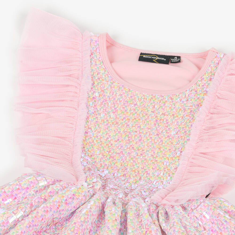 Rock Your Baby-Girls Pink Iridescent Sequins & Tulle Dress | Childrensalon Outlet