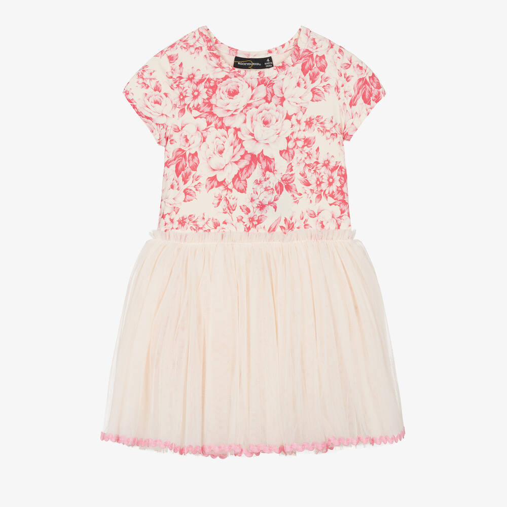 Rock Your Baby - Girls Pink & Ivory Floral Tulle Dress | Childrensalon